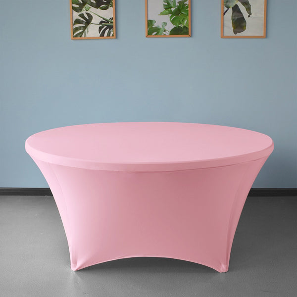 Pink 5 ft. 60in Round Spandex Tablecloth Fitted Stretch Table Cover Wedding Banquet Party