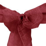 10pcs Burgundy Organza Sash 8"x108" for Chair Cover Ribbons Bow Wedding Banquet Decor - GWLinens