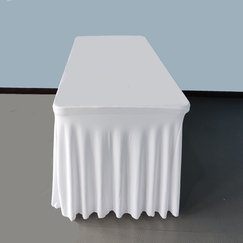 White 8' Ft. Spandex Table Skirt Rectangular Fitted Stretch Tablecloth