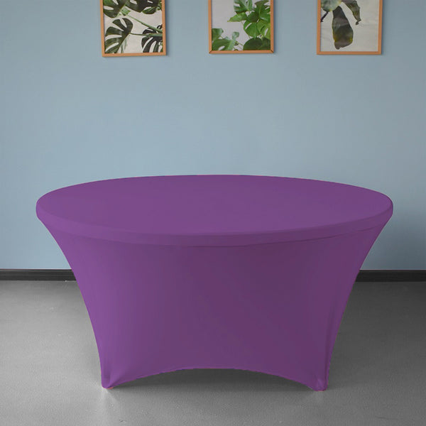 Purple 6 ft. 72in Round Spandex Tablecloth Fitted Stretch Table Cover Wedding Banquet Party