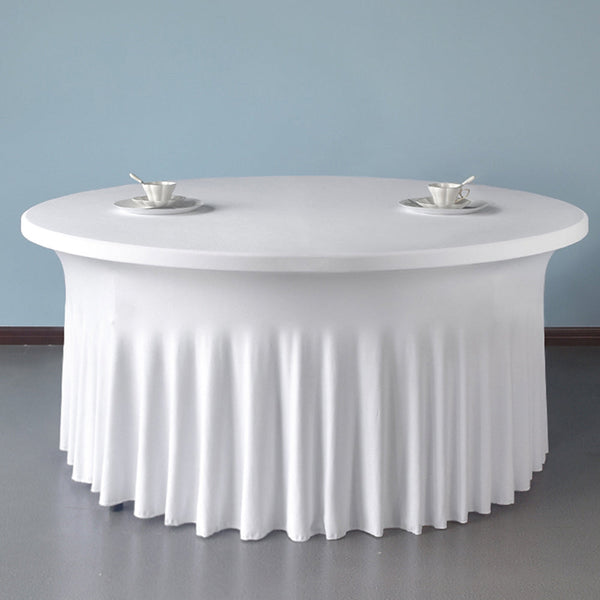 White 6 ft. 72in Round Spandex Table Skirt Fitted Stretch Tablecloth Wedding Banquet Party