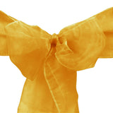 10pcs Gold Organza Sash 8"x108" for Chair Cover Ribbons Bow Wedding Banquet Decor - GWLinens