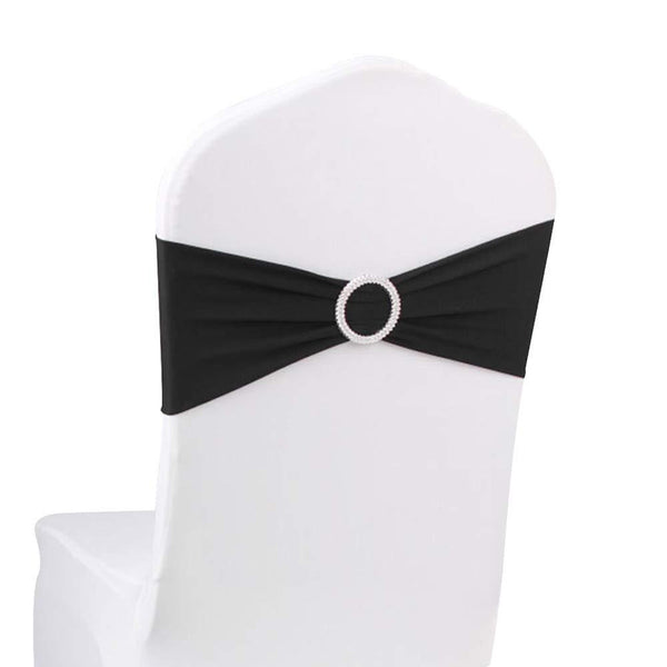 10pcs Black Spandex Chair Bands With Buckle Wedding Banquet Sashes