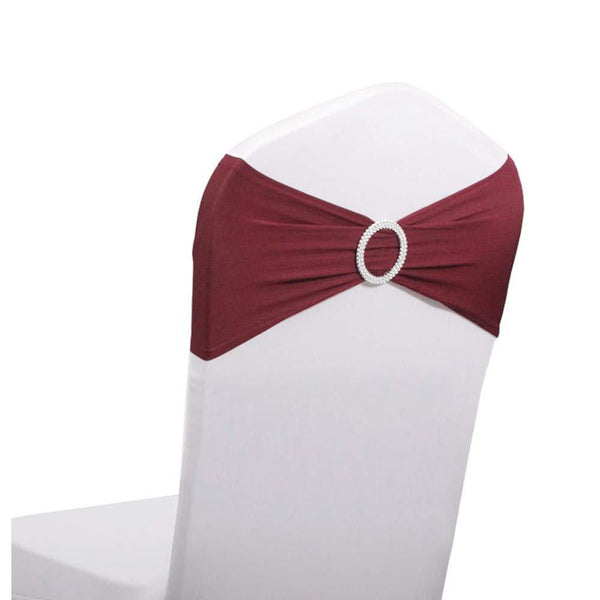 10pcs Burgundy Spandex Chair Bands With Buckle Wedding Banquet Sashes
