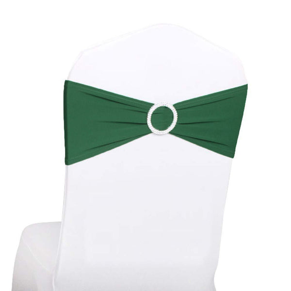 10pcs Hunter Green Spandex Chair Bands With Buckle Wedding Banquet Sashes