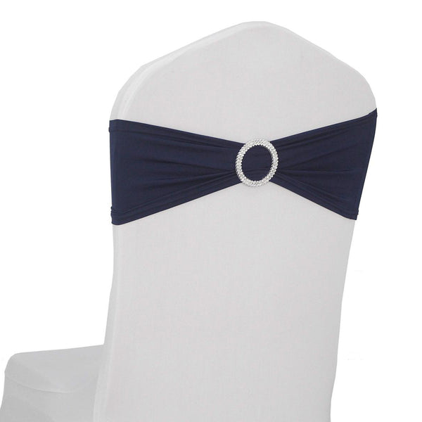 10pcs Navy Blue Spandex Chair Bands With Buckle Wedding Banquet Sashes
