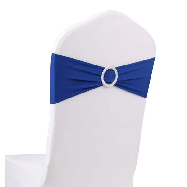 10pcs Royal Blue Spandex Chair Bands With Buckle Wedding Banquet Sashes