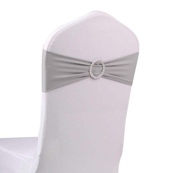 10pcs Silver Spandex Chair Bands With Buckle Wedding Banquet Sashes